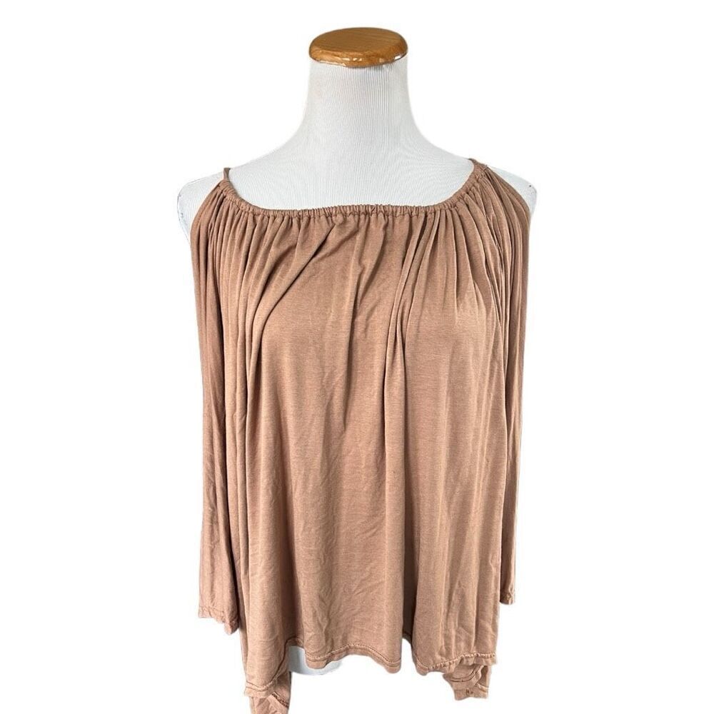 Womens R Oversized Batwing Cold Shoulder Camel Flowy Top - Sz 1X